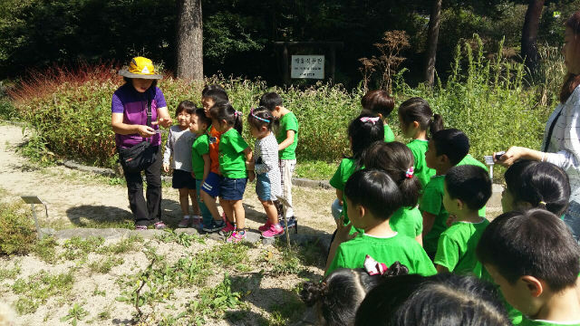 홍릉수목원에서 열린 아토피교실에서 어린이집 원아들이 자연체험학습을 하고 있다