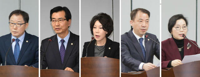조례안 발의 의원(왼쪽부터 김용범, 고기판, 강복희, 김재진, 박미영)