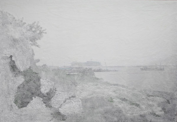  권순왕Qwon, Sunwang, <잔존의 해안가Survival seashore>, 사진위에 소금 혼합재료, mixed media, Salt, Prainting, 162X112.5cm, 2015