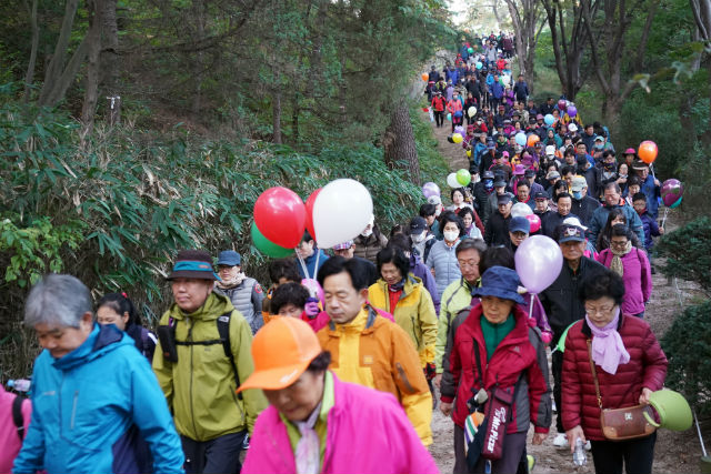 주민들이 지난해 열린 ‘구민 한마음 걷기의 날' 행사에서 홍릉숲길을 걷고 있다