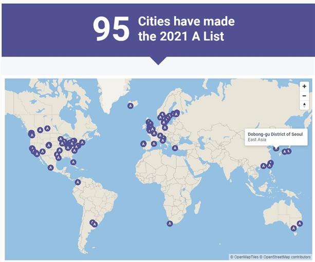 CDP 홈페이지에 공표된 2021 A등급 도시현황 도봉구 색인(캡처본)